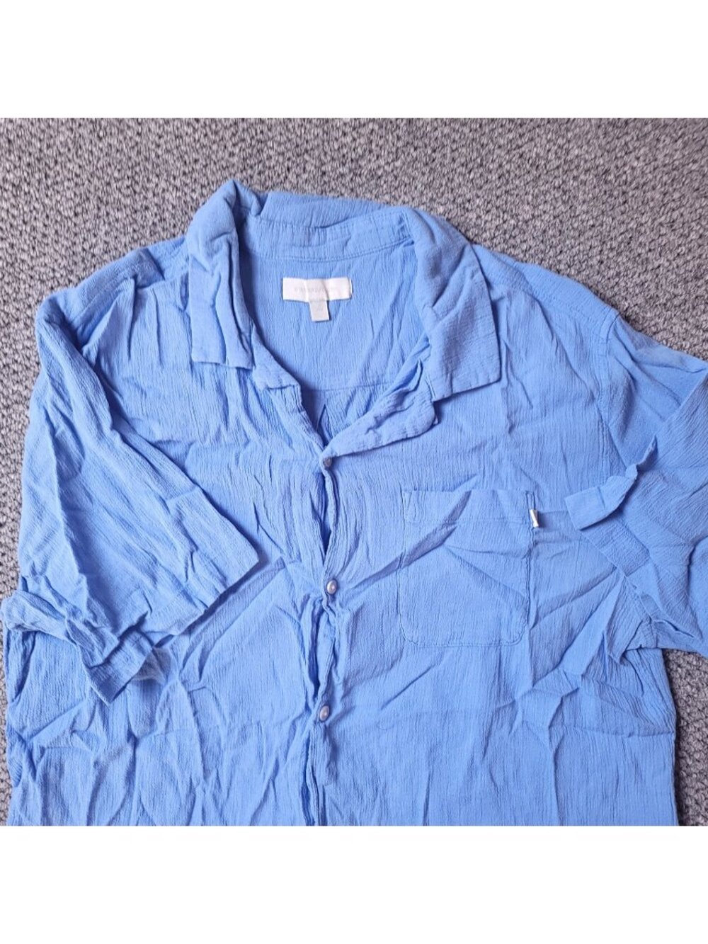 Standard Cloth Button Shirt Mens L Large Short Sleeve Blue Wavy Ribbed Casual